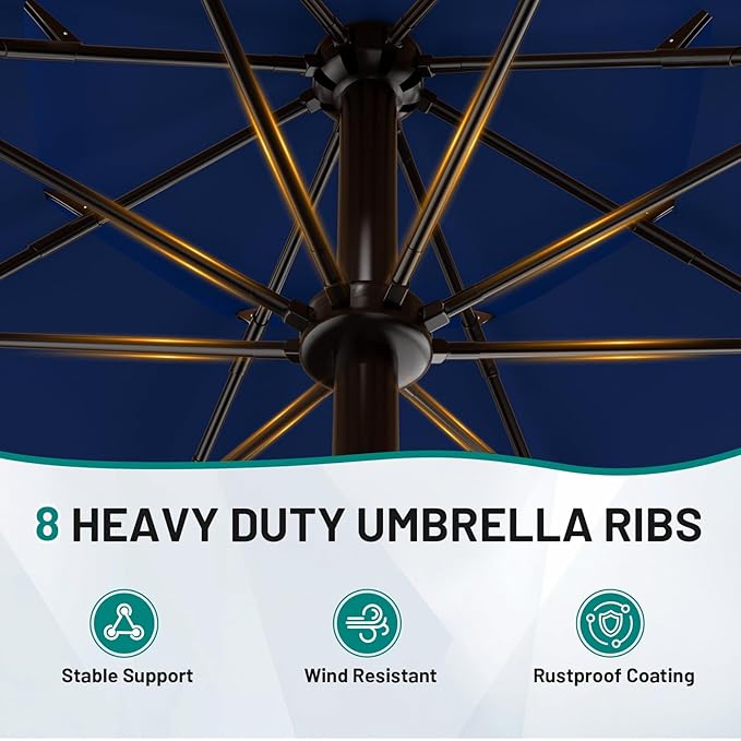AreShark 9FT 3-Tiers Patio Umbrella with Valance, Outdoor Umbrellas with Crank/Tilt, Table Market Umbrella Vented w/ 8 Sturdy Ribs for Garden, Deck, Backyard, and Pool, Navy