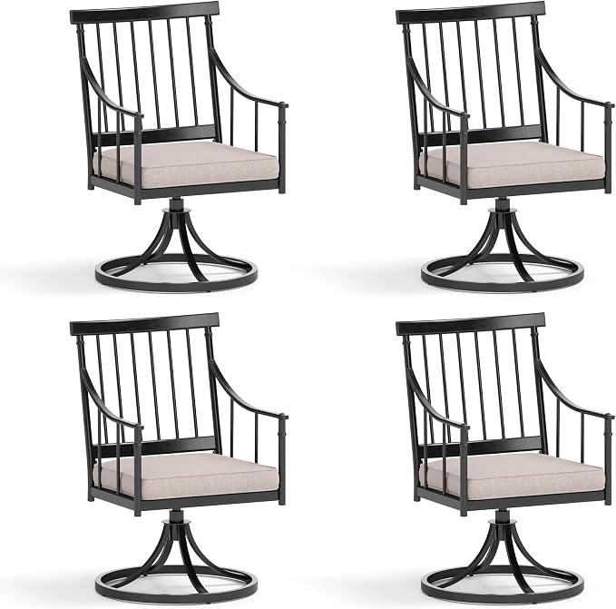 Sophia & William Swivel Rocker Chairs, Set of 4, 360° Swivel, Wrought Iron | Steel, Padded Cushions, E-Coated, All-Weather