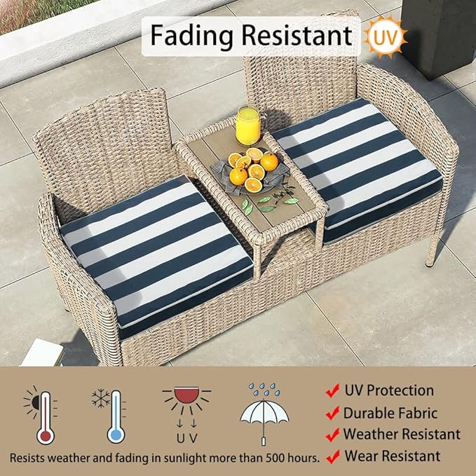 Magpie Fabrics Indoor Outdoor Cushion Cover Replacement 2 Pack, NO Insert! Water Repellent Slipcover with Ties Christmas Decor for Patio Garden Chair Seat Sofa Bench Wicker(Navy White, 22x20x4 Inch)