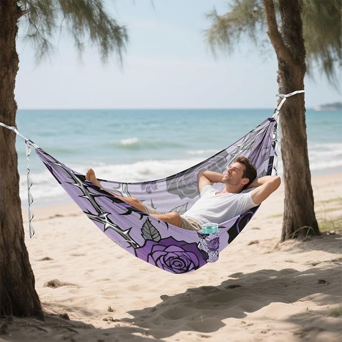 Purple Rose & Thorn Seamless Outdoor Hammocks with Tree Straps Cloth Hammock for Camping Travel Accessories