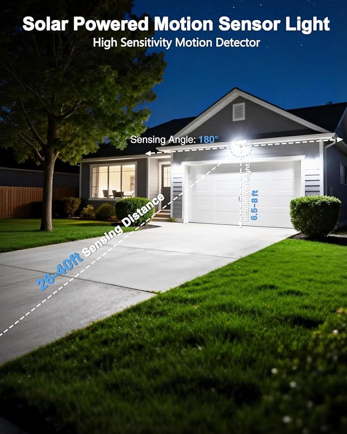 6000LM Solar Lights Outdoor, 4 Heads Motion Sensor Outdoor Lights, Solar Flood Lights for Yard House Outside Garage, IP65 Waterproof, 3 Modes, Easy Install, 3 Pack
