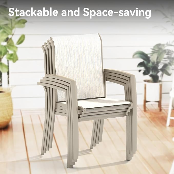 LUMISOL 5-Piece Outdoor Patio Dining Set, Patio Furniture Set with 4 Patio Stackable Dining Chairs and 40.6” Outdoor Metal Round Table, Sandstone