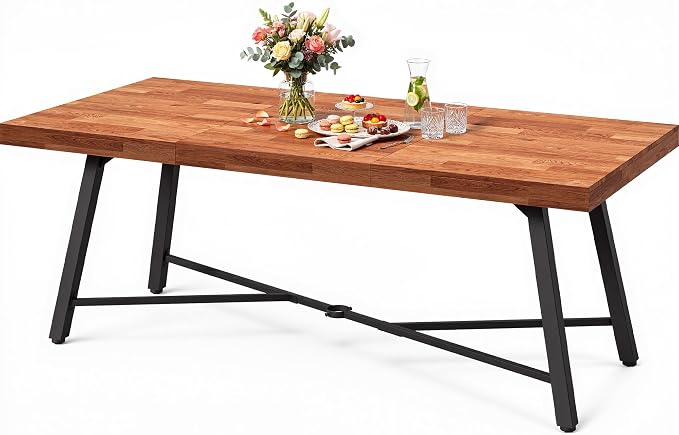 YITAHOME Acacia Wood Dining Table 68.9", Heavy Duty Rectangle Dinner Table with Metal Legs, Rustic Solid Wood Outdoor Table for 6-8 People, 500 LBS