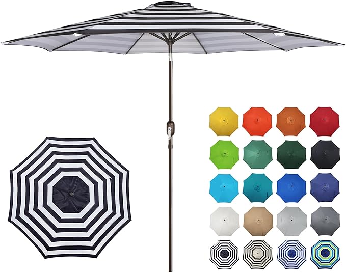Blissun 10FT Outdoor Patio Umbrella, Outdoor Table Umbrella, Yard Umbrella, Market Umbrella with 8 Sturdy Ribs, Push Button Tilt and Crank