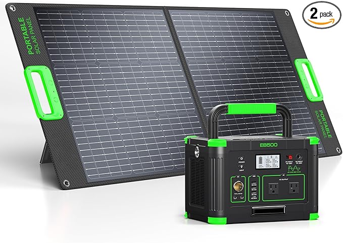 500W Portable Power Station with 100W Foldable Solar Panel, 519.48Wh Outdoor Solar Generator Backup Battery Pack with 2 AC Outlets, for RV, Van, Camping, Climbing, Road Trip & Home Emergency Use