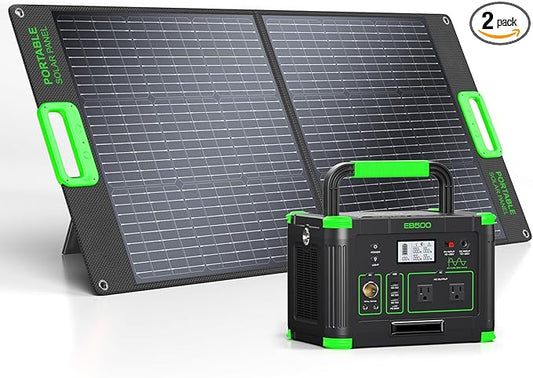 500W Portable Power Station with 100W Foldable Solar Panel, 519.48Wh Outdoor Solar Generator Backup Battery Pack with 2 AC Outlets, for RV, Van, Camping, Climbing, Road Trip & Home Emergency Use