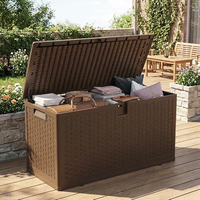 CABIHOME 73 Gallon Waterproof Outdoor Storage Box, Lockable Resin Deck Box for Package Delivery, Ideal for Furniture Cushions & Patio Deck Storage