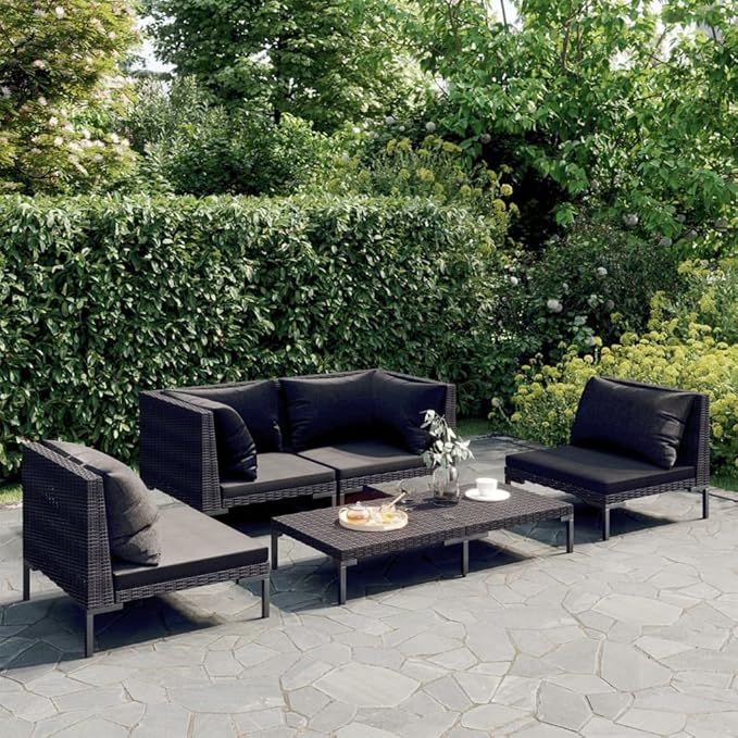Patio Lounge Set with Cushions,Outdoor Table and Chairs Set,Terrace Conversation Set Furniture,Outdoor Furniture,for Garden,Backyard,5 Piece Poly Rattan Dark Gray