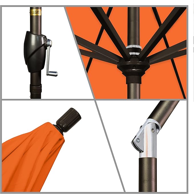 California Umbrella 7.5' Round Aluminum Market Umbrella, Crank Lift, Push Button Tilt, Bronze Pole, Sunbrella Tuscan