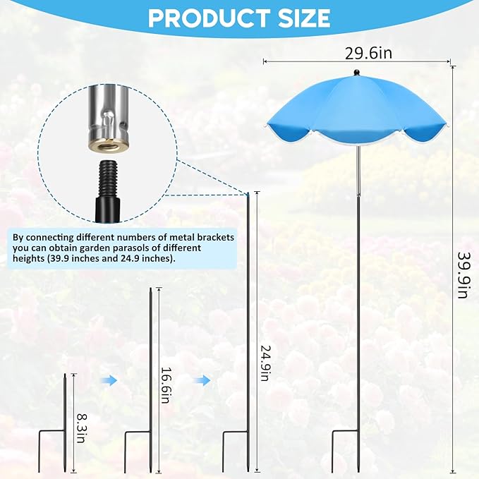 QRRICA 23.6" Adjustable Garden Umbrella Shade for Outdoor Use, Potted Greenery & Garden Beds – Angle-Adjustable Sun Protection