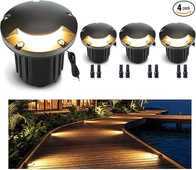 Gardenreet Landscape Well Light - Brass Outdoor Wired LED In-Ground Lighting, 12V Waterproof Ip65 Low Voltage Fixture, Antique Bronze for Deck Lawn Walkway Without MR16 Bulb