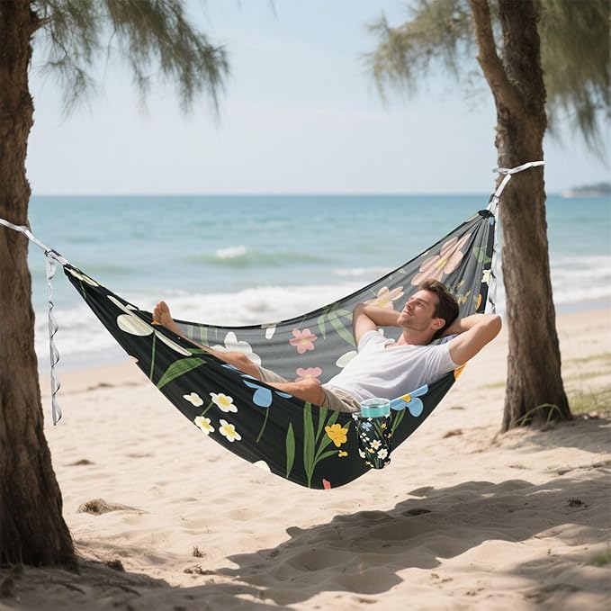 Color Oil Painting Sense Flowers 330lb Capacity Camping Hammocks with Portabl Carry Bag Fabric Hammock for Outside Beach Patio Garden hamaca para Patio Exterior
