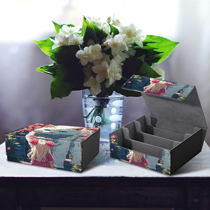 Large Card Deck Box for MTG, Fits 1200+ Sleeved Cards, PU Leather Storage Case with Strong Magnetic Closure, Multiple Colors Available for TCG CCG Baseball Card Collections, Big Cat Girl