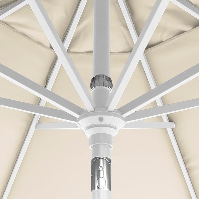 California Umbrella 12-Year-Non-Fading, 9Ft Premium Sunbrella Patio Umbrella, Hand-Crank, Button-Tilt, White Frame, Canvas Fabric