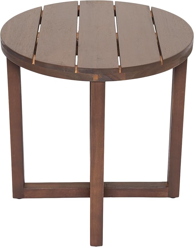 Christopher Knight Home Jara Outdoor Round Side Table, Slat Panel Small Coffee Table, Acacia Wood Side Desk for Backyard Balcony Garden, Weather Resistant Patio End Table, Dark Oak