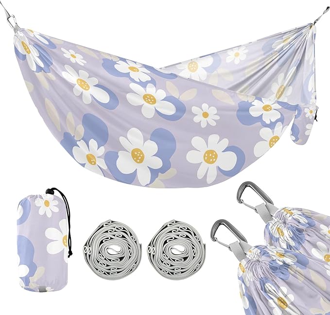Camping Hammock Outdoor Hammocks for Outside White Flower Lilac Beach Trees Portable Lightweight with Pockets Tree Straps Indoor Small