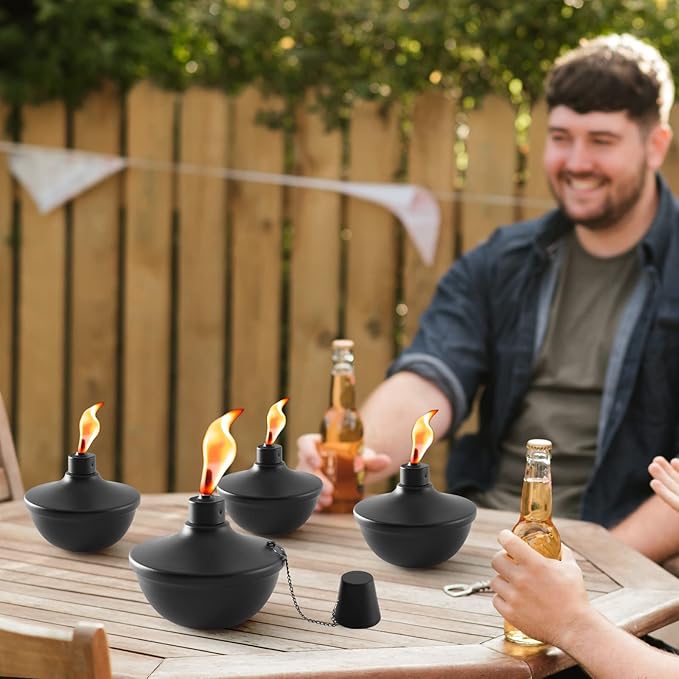 SNOGSWOG 2 Pack Metal Table Top Torches, 22oz Citronella Torches for Outside, Refillable Flame Light Torch, Decorative Tabletop Lantern for Yard, Patio, Deck, Garden, Party, Landscape