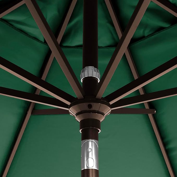 California Umbrella 5-Year-Non-Fading, 9Ft Premium Patio Umbrella, Hand-Crank, Button-Tilt, Bronze Frame, Solution Dyed Hunter Green Fabric