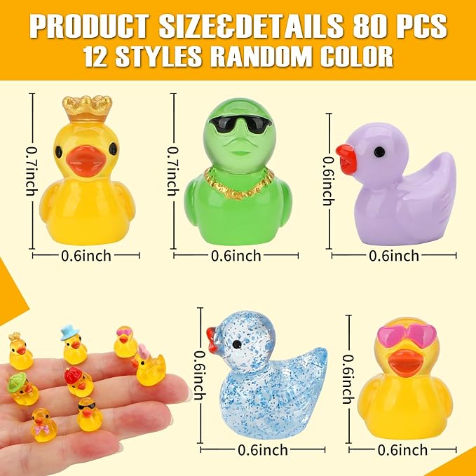 80 Pcs Mini Resin Ducks for Decorations, Tiny Duck Animals Figures to Hide | Plastic Glitter Little Ducks Glow in The Dark for Fairy Garden Dollhouse Miniature Landscape Fish Tank Aquarium Home Decor