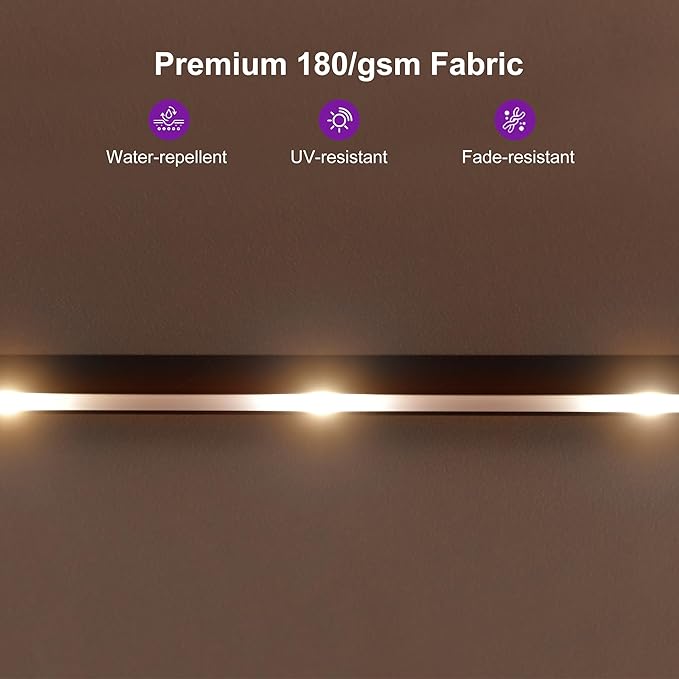 PURPLE LEAF 14ft Patio Market Umbrella with Solar LED and Base Double-Sided Rectangle Outdoor Table Sun Umbrellas with Crank for Pool Beach Deck Backyard Taupe