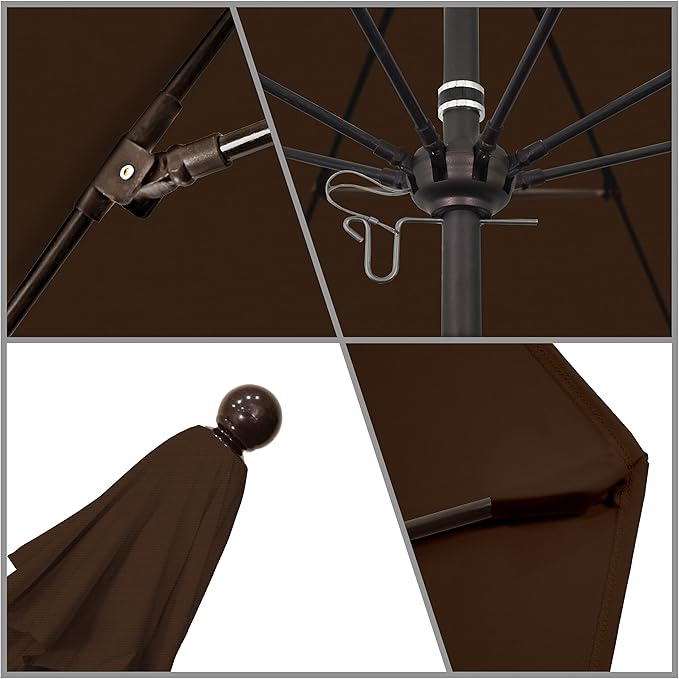 California Umbrella 9' Round Aluminum/Fiberglass Umbrella, Push Open, Bronze Pole, Olefin Teak Fabric