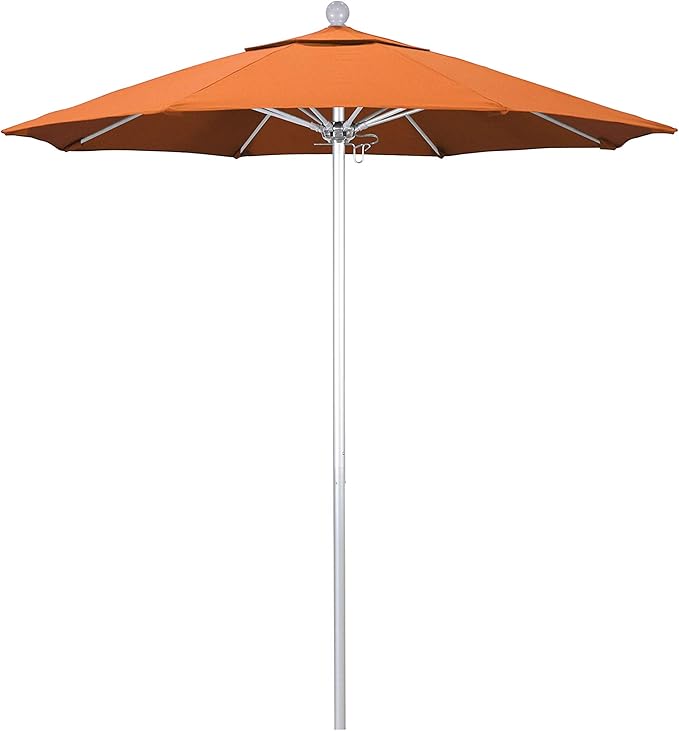 California Umbrella 7.5' Rd. Venture Series Contract Grade Patio Umbrella, Push Open Pin Stop, Silver Finish, Sunbrella Spectrum Cilantro