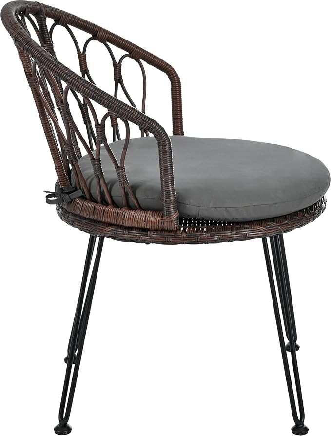 Montary 3 - Piece Outdoor Leisure Set,2 Stylish Hand - Woven Rattan Single Chairs & a Sturdy Tempered Glass Round Table - Ideal for Relaxing on Balconies and Courtyards,Brown & Gray
