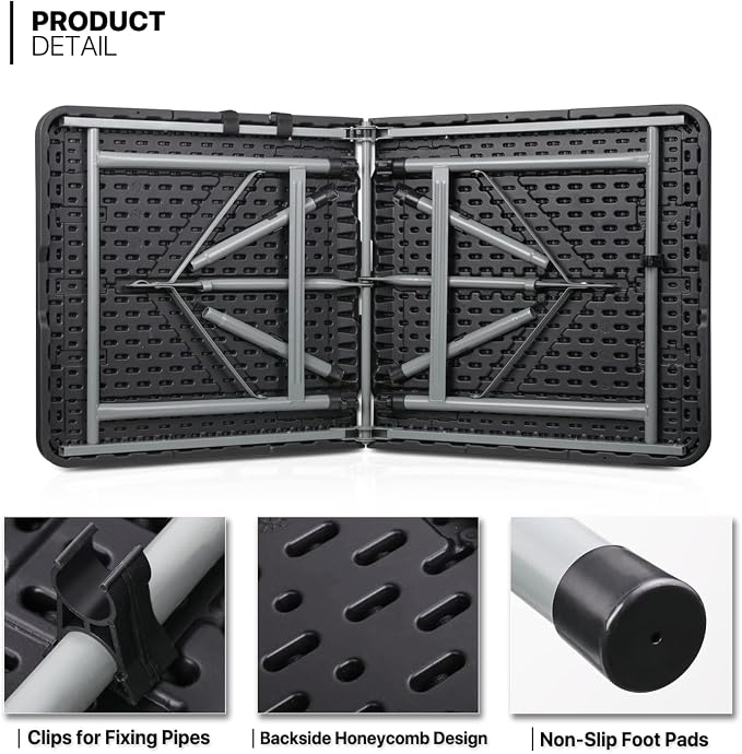 MoNiBloom 4Ft Folding Card Table, Outdoor Foldable Small Portable Plastic Dining Picnic Cookout Table w/Handle, Black