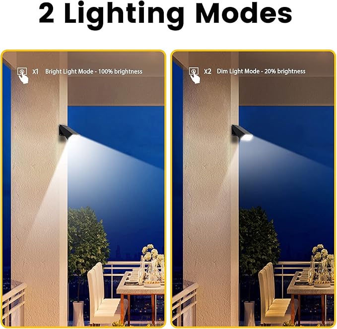 Patio Wall Light Solar Powered, Dusk-to-Dawn Deck Lights, 2-Mode 90° Rotatable, Outdoor Security Lights Waterproof, Solar Spotlight for Porch, Garage, Fence, 2-Pack