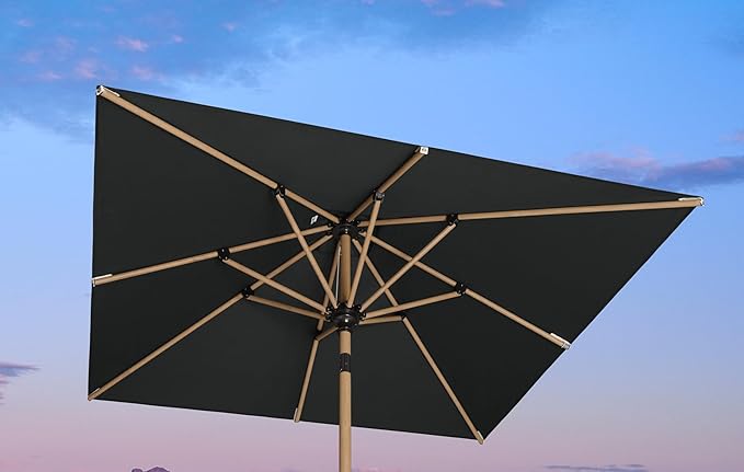 PURPLE LEAF 6' x 6' Patio Umbrella Outdoor Table Umbrella Square Aluminum Market Umbrella with with Push Button Tilt & 8 Sturdy Ribs and Crank Outdoor Umbrellas for Garden Deck Patio, Black
