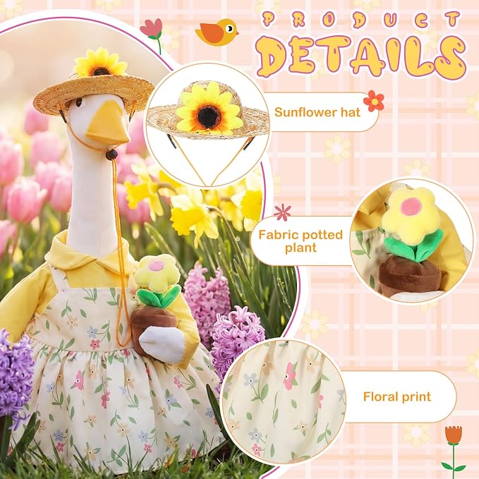FuWeave Summer Goose Outfit Sunflower Porch Goose Clothes for 23" Large Statue Outdoor Patio Yard Lawn Art Decoration