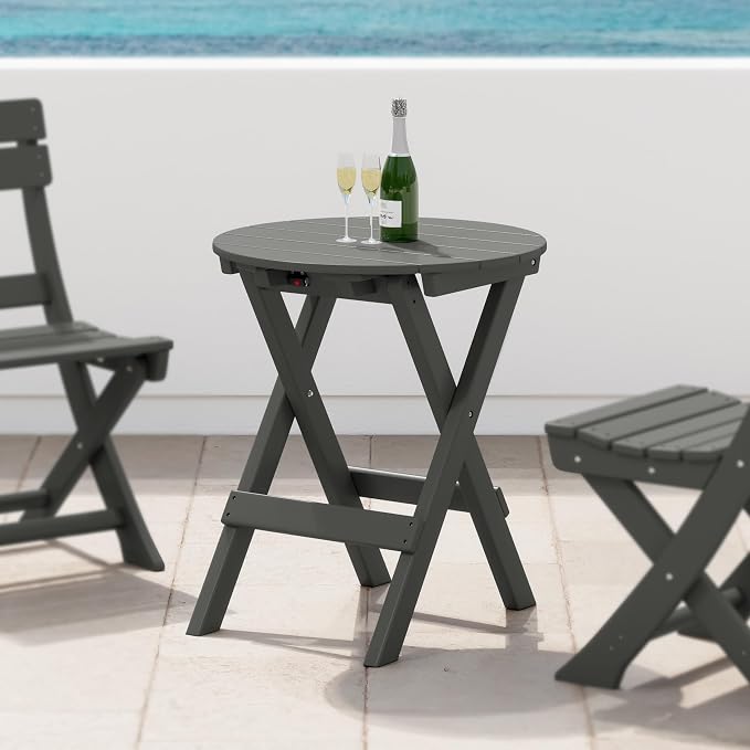 Costaelm Outdoor Bistro Table, Patio Round Portable Folding Bar Height Table Tall Balcony Pub Small High Top for Front Porch Deck, Backyard, Garden, Gray