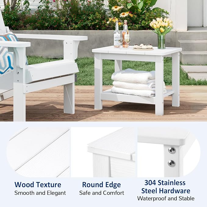 Patio Chairs Set, 3 Pieces Weatherproof HIPS Outdoor Furniture, Patio Chairs Conversation Sets with Side Table for Garden Porch Lawn & Backyard(White)