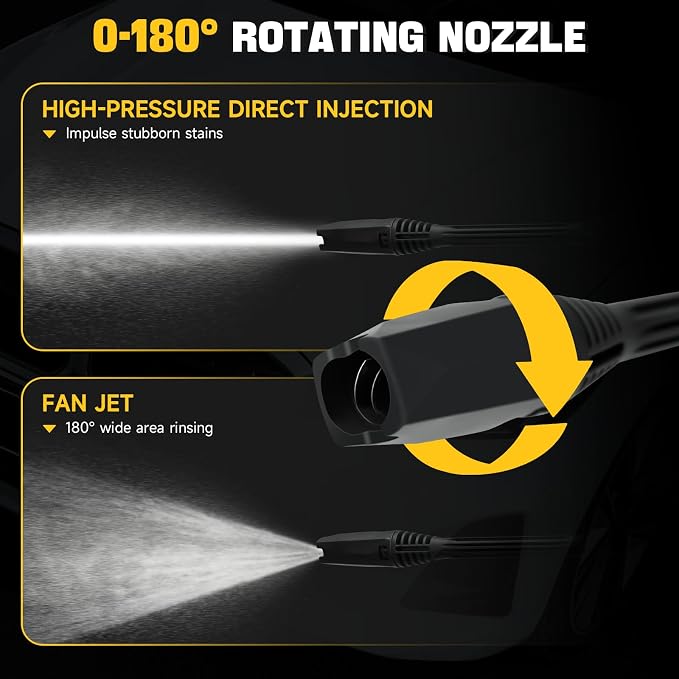 Cordless Pressure Washer Compatible with DeWalt 20V Battery, 380W Brushless Motor High Pressure Washer 653PSI, 0-180°Rotating Nozzle Portable Power Washer for Car, Floor, Garden(Tool Only)