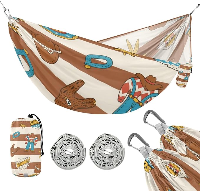 Brown White Western Cowboy Vintage 330lb Capacity Camping Hammock Hanging Hammock for Camping Travel Accessories accesorios para Camping