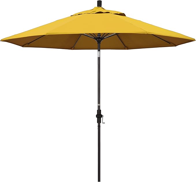 California Umbrella 9' Round Aluminum Pole Fiberglass Rib Market Umbrella, Crank Lift, Collar Tilt, Bronze Pole