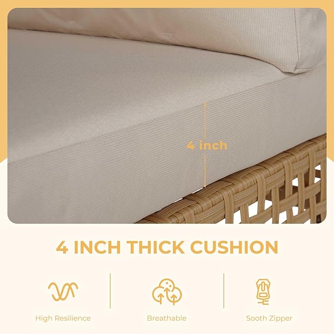 Grand patio 14-Piece Wicker Patio Furniture Set, Boho Outdoor Conversation Set Sectional Sofa with Water Resistant Beige Thick Cushions and Coffee Table, Cream
