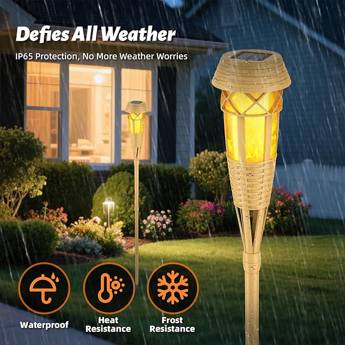 Solar Outdoor Lights – Torches with Flickering Flame for Garden Decor, Waterproof Garden, Outdoor Patio & Pathway Yard Decorations with Flame Torches - 2 Pack