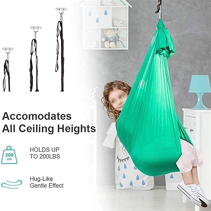 Indoor Swing for Kids Adult Sensory Elastic Swing Adjustable Hammock Yoga Swing for Autism ADHD Aspergers (Color : Blue, Size : 150 x 280 cm (L x W).)