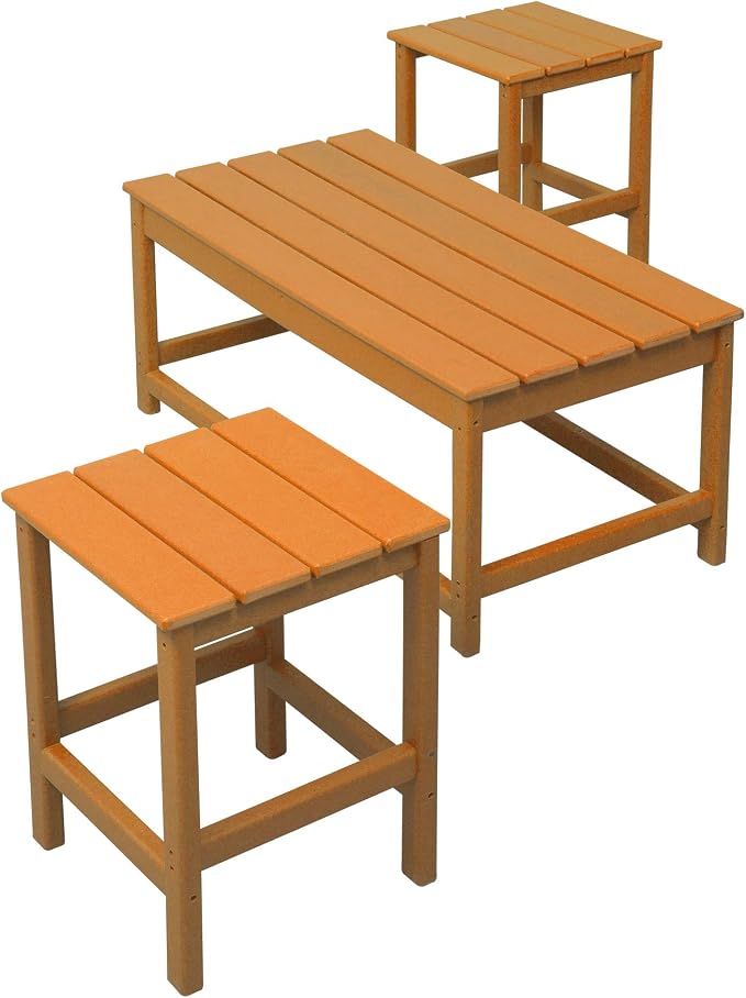 WO Home Furniture HDPE 2pcs Side and 1pc Coffee Table for Adirondack Chair, Weather and UV Resistant for Outdoor, Patio, Backyard, Porch, Garden, Orange