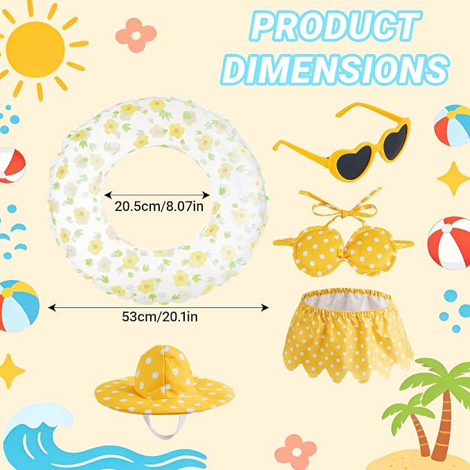 hoyuwak Bikini Goose Outfits Summer Hawaiian Porch Goose Outfits with Swimming Ring Sunglasses Hat for 23" Geese Yard Decor
