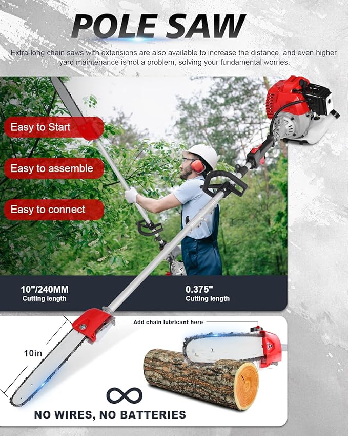5-in-1 Gas Weed Wacker 52CC 2-Stroke – String Trimmer/Edger, Pole Saw, Hedge Trimmer & Brush Cutter with Extension Pole – Gas Powered Yard Tool for Landscaping (GT5110)