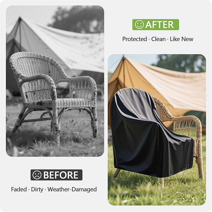 RICHIE Patio Chair Covers Waterproof, 600D Oxford Lounge Deep Seat Outdoor Furniture Covers with Air Vents, Fits 38"W x 40"D x 31"H (Black, 1 Pack)