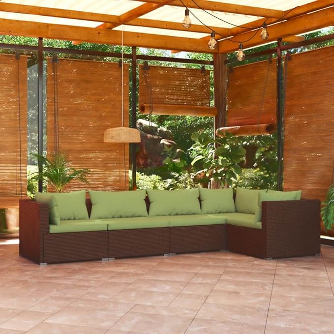 5 Piece Patio Lounge Set with Cushion, Furniture Conversation Sets Piece Patio Set Patio Lounge Set Outdoor Patio Sectional s Poly Rattan Brown