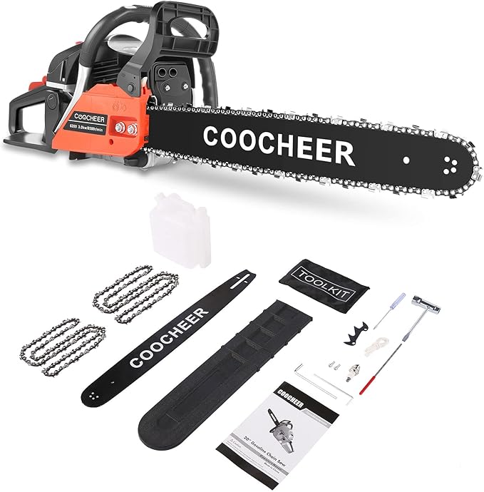 COOCHEER 62CC Gas Powered Chain saws, 20Inch 3.5HP 2-Stroke Gasoline Chain Saw with for Tree Stumps, Limbs, Tree Felling, and Firewood Cutting
