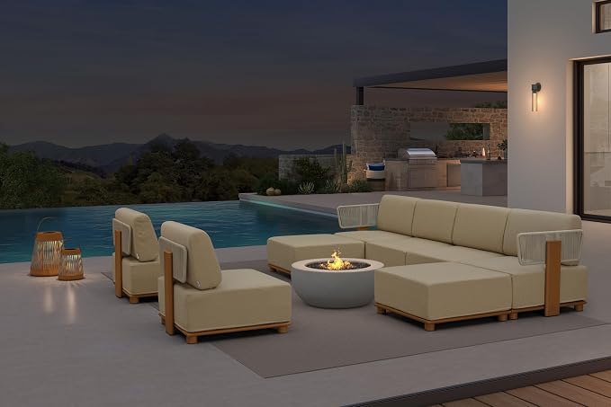 PURPLE LEAF Patio Furniture Set Modular Enclosed Outdoor Sectional Sofa with 11" Thick Olefin Cushion 8-Piece Outdoor Conversation Set with Ottomans & Coffee Lights for Backyard Garden Poolside, Beige