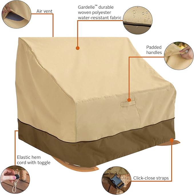 Classic Accessories Veranda Water-Resistant 50 Inch Double-Wide Patio Rocking Chair Cover, Outdoor Chair Covers