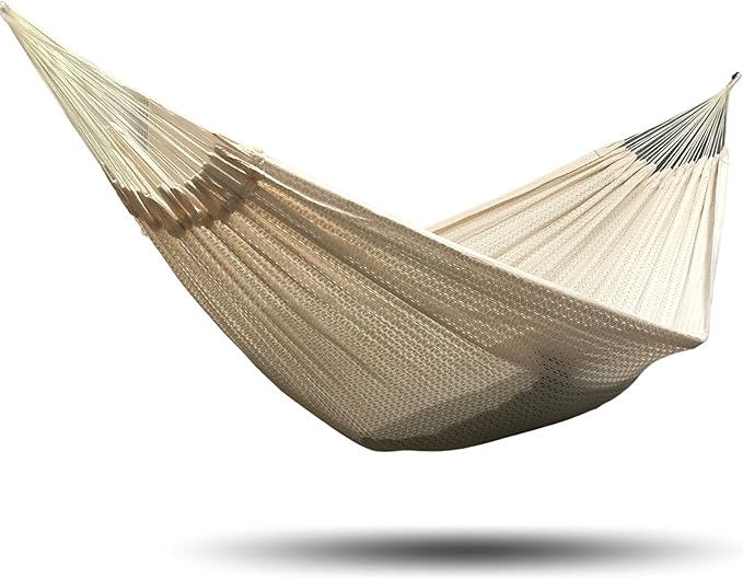 Handwoven Mayan Hammock La Casa de la Hamaca - 100% Cotton Indoor & Outdoor Use Premium Artisan Craft from Mexico (Beige, X-Large)