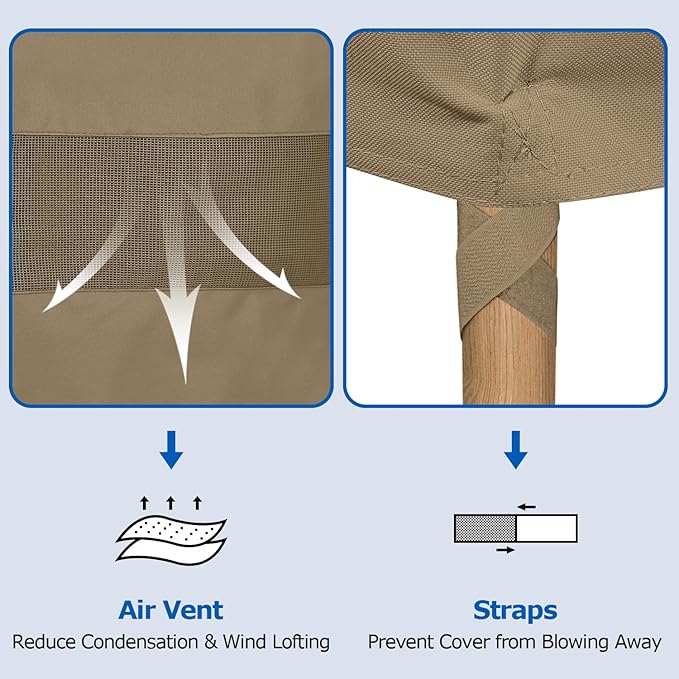 SunPatio Outdoor Curved Sectional Couch Cover, Heavy Duty Waterproof Patio Sofa Cover, All Weather Protection Patio Furniture Cover, Air Vent & Straps, 150"(back)/112"(front)L x 36"W x 38"/24"H, Taupe