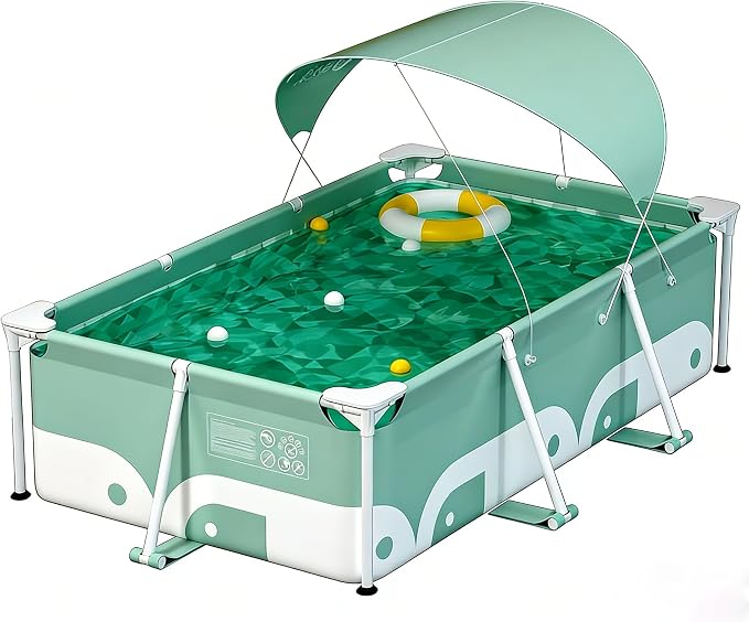 3.0m Rectangular Swimming Pool with Metal Steel Frame, Simple Family Backyard Swimming Pool, Garden, Adult Lawn, no Need for Inflatable Assembly, Convenient Storage (3.0-Meter Swimming Pool)
